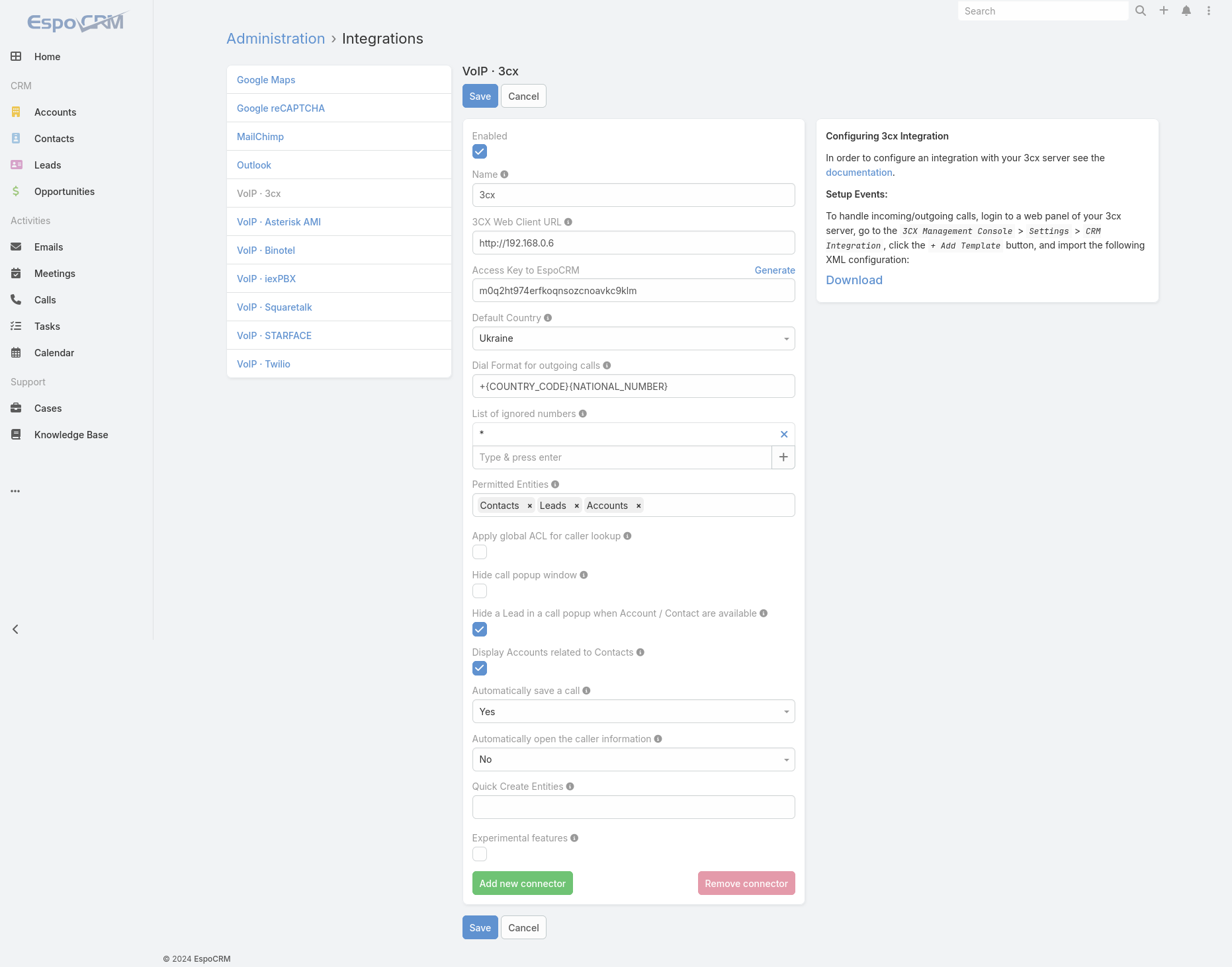 3CX integration config