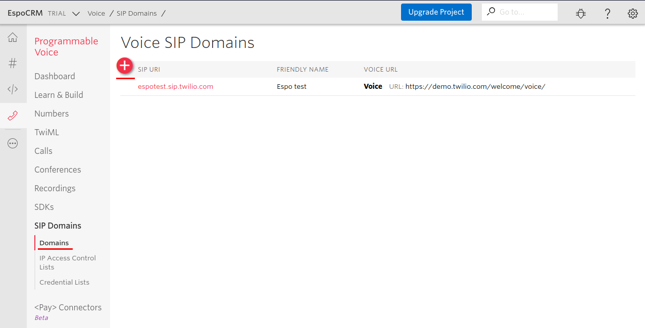 Twilio add SIP domains
